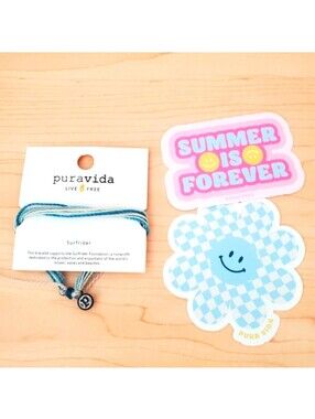 Puravida Surfrider Aqua Blue Boho Bracelet and 2 Stickers Set Y2K 90s Style